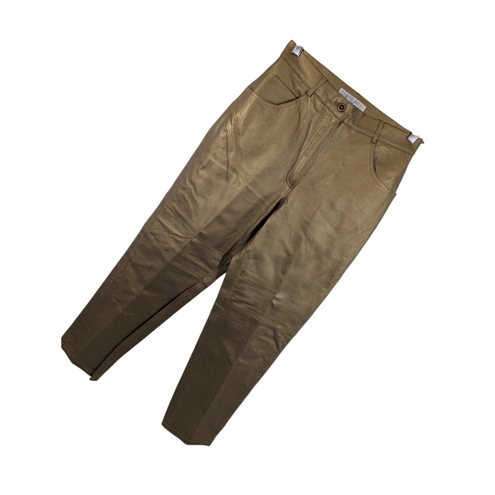 NWT! TOWER HILL COLLECTION! GOLD GENUINE LEATHER HI WAIST SKINNY ANKLE PANTS! 10